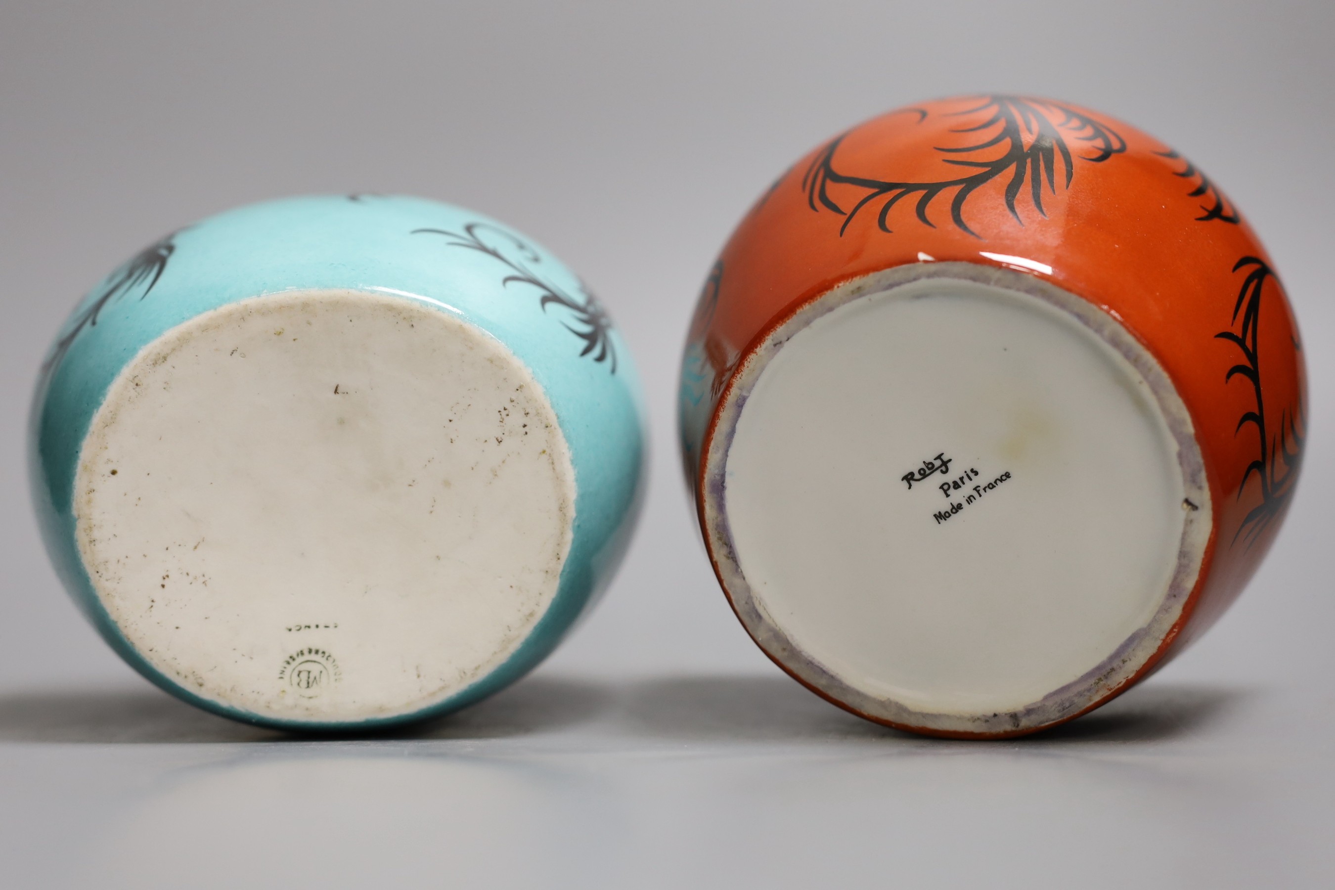 A Robj Spanish dancer bowl and cover and another similar of different make, tallest 20cm